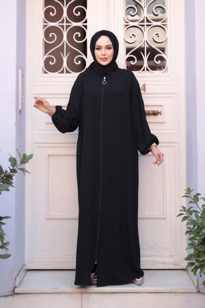 Fermuarlı Siyah Tesettür Namaz Elbisesi 73271S - 3