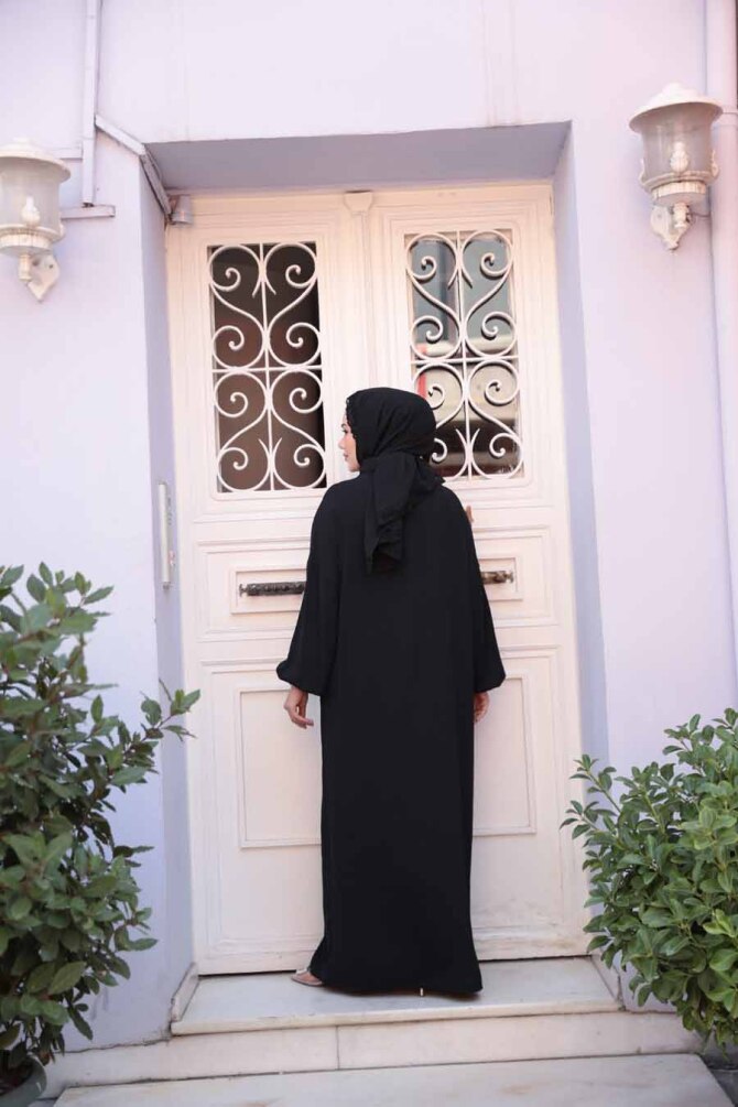 Fermuarlı Siyah Tesettür Namaz Elbisesi 73271S - 4