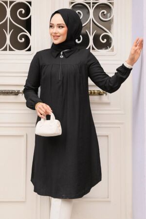 Fermuarlı Siyah Tesettür Tunik 1467S 