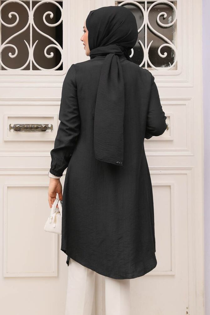 Fermuarlı Siyah Tesettür Tunik 1467S - 4