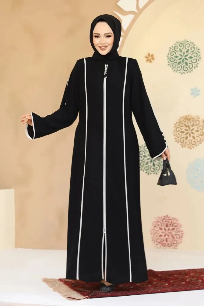 Biyeli Siyah Tesettür Abaya 45300S - 1