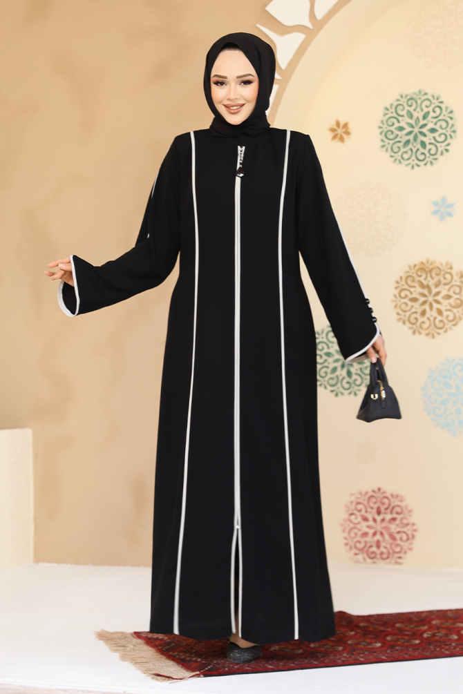 Biyeli Siyah Tesettür Abaya 45300S - 1
