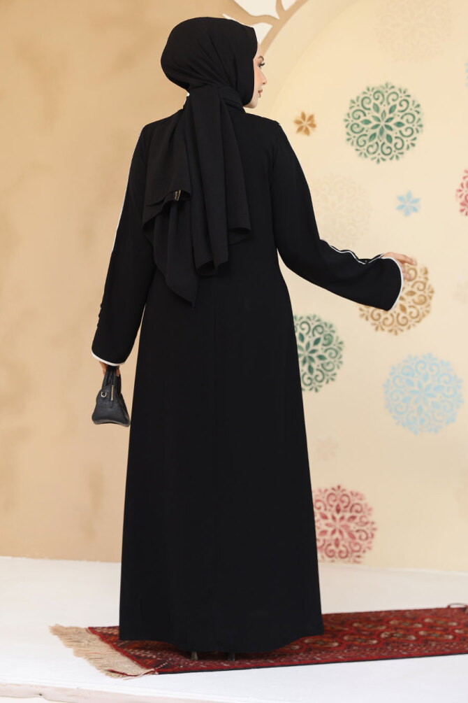 Biyeli Siyah Tesettür Abaya 45300S - 3