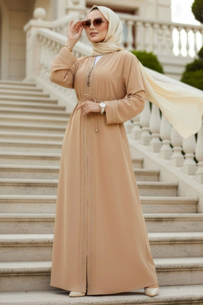 Fermuarlı Ten Tesettür Abaya 45297TEN - NEVA STYLE
