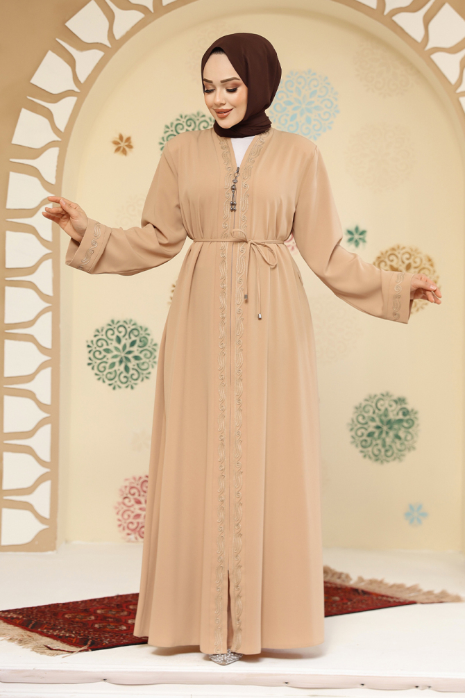 Fermuarlı Ten Tesettür Abaya 45297TEN - 1