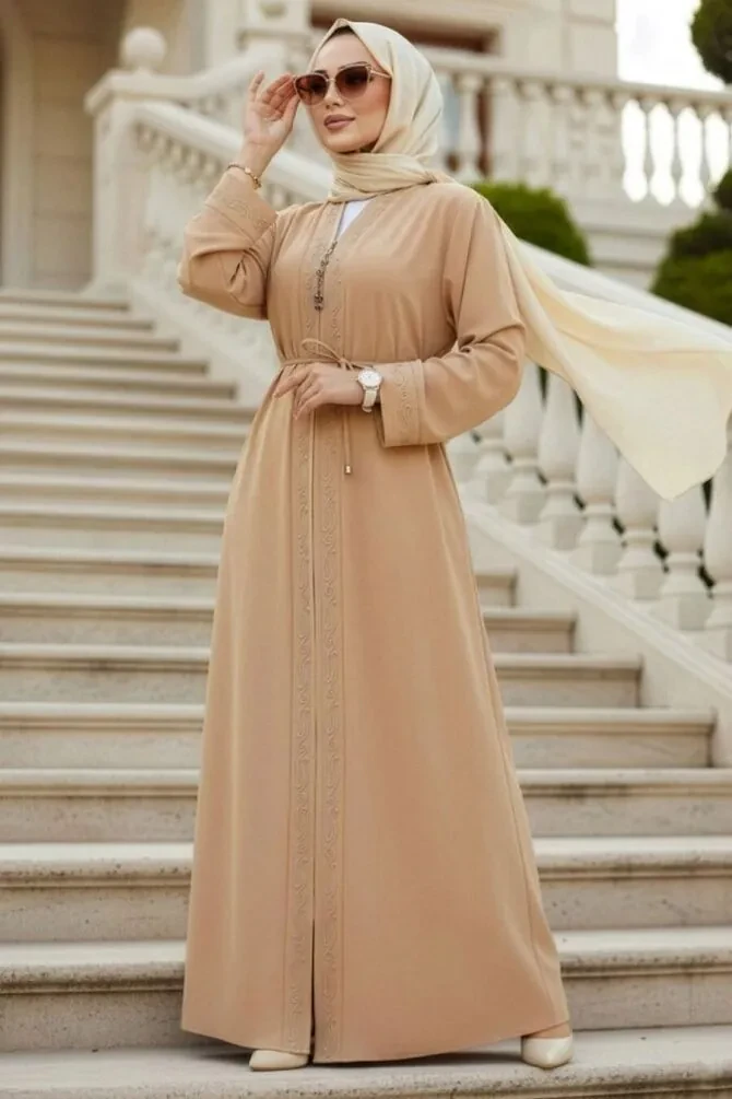 Fermuarlı Ten Tesettür Abaya 45297TEN - 1