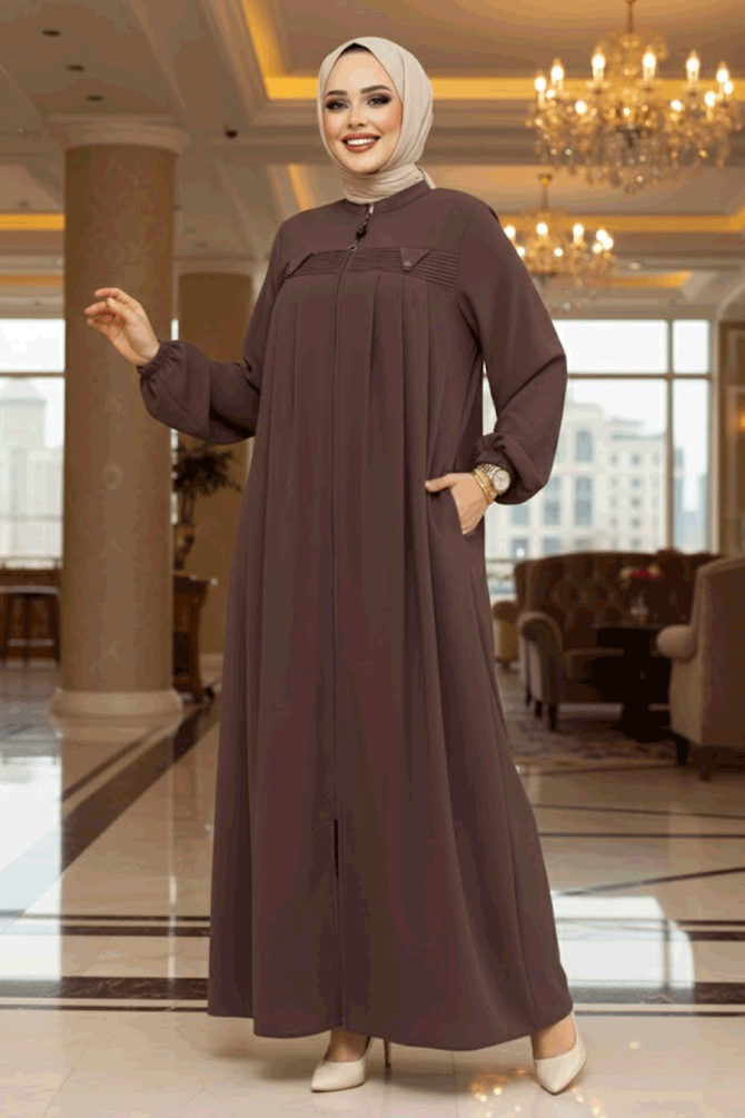 Fermuarlı Vizon Tesettür Abaya 45295V - 1