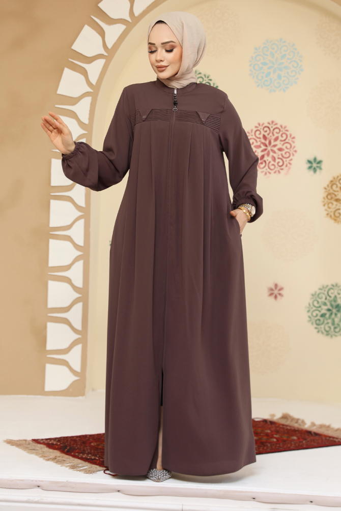 Fermuarlı Vizon Tesettür Abaya 45295V - 1