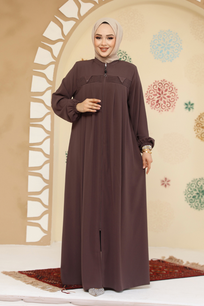 Fermuarlı Vizon Tesettür Abaya 45295V - 2