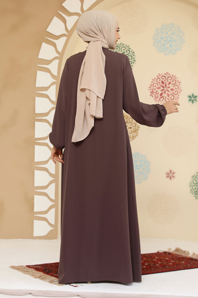 Fermuarlı Vizon Tesettür Abaya 45295V - 3