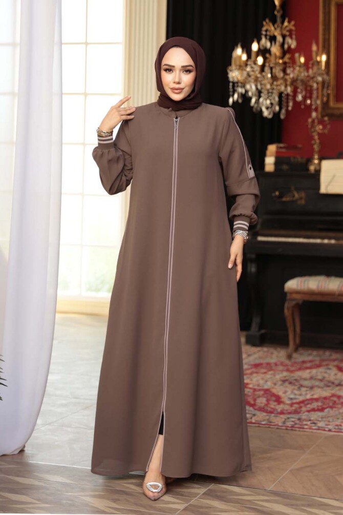 Fermuarlı Vizon Tesettür Ferace 26381V - 2