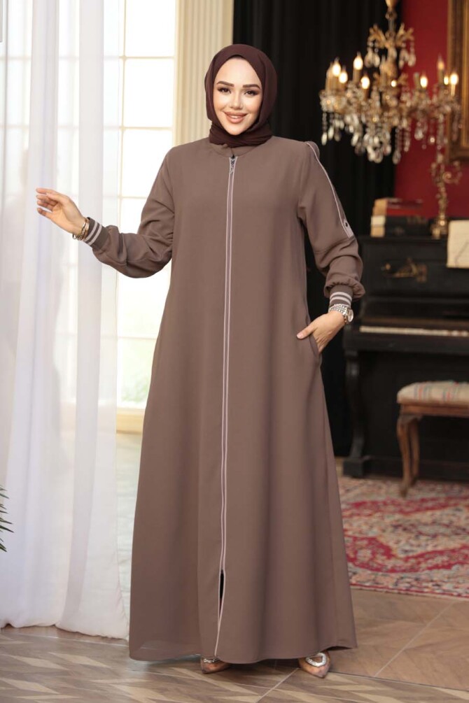 Fermuarlı Vizon Tesettür Ferace 26381V - 1