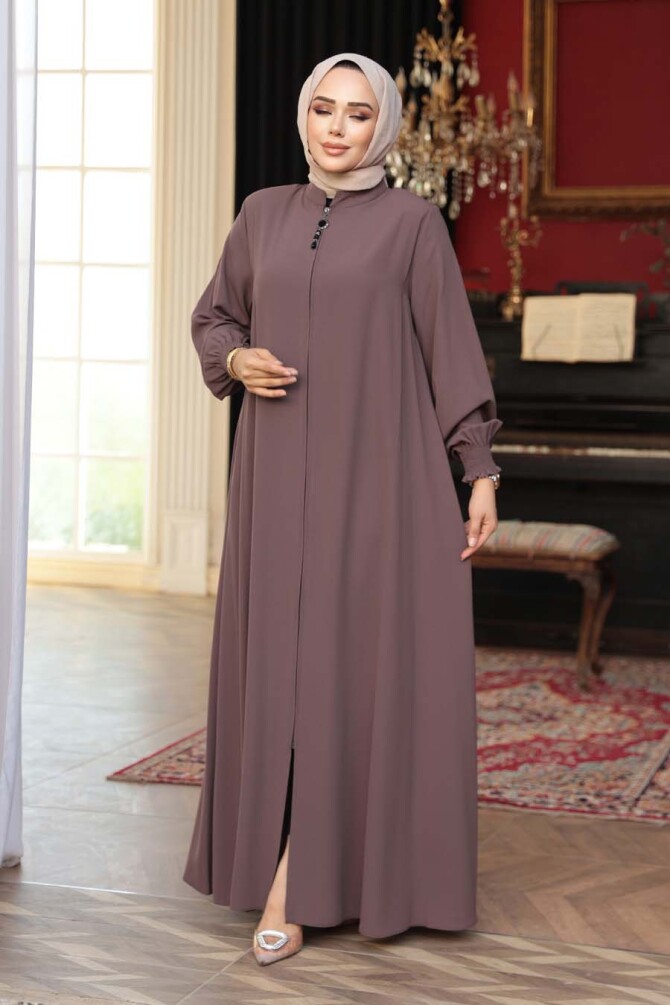 Fermuarlı Vizon Tesettür Ferace 45287V - 1
