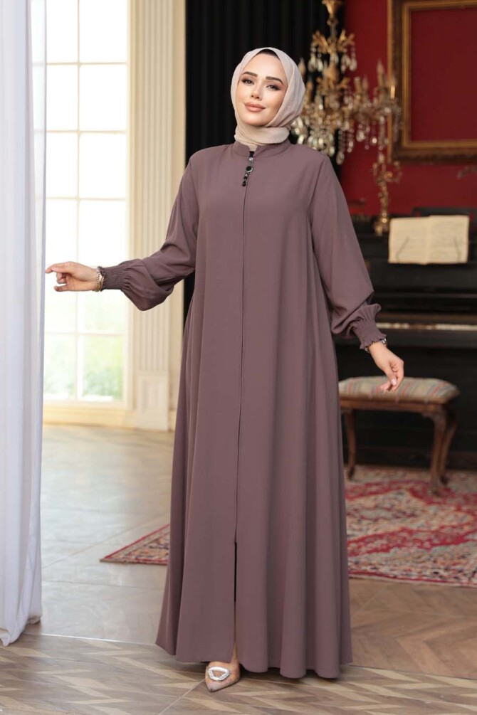 Fermuarlı Vizon Tesettür Ferace 45287V - 3