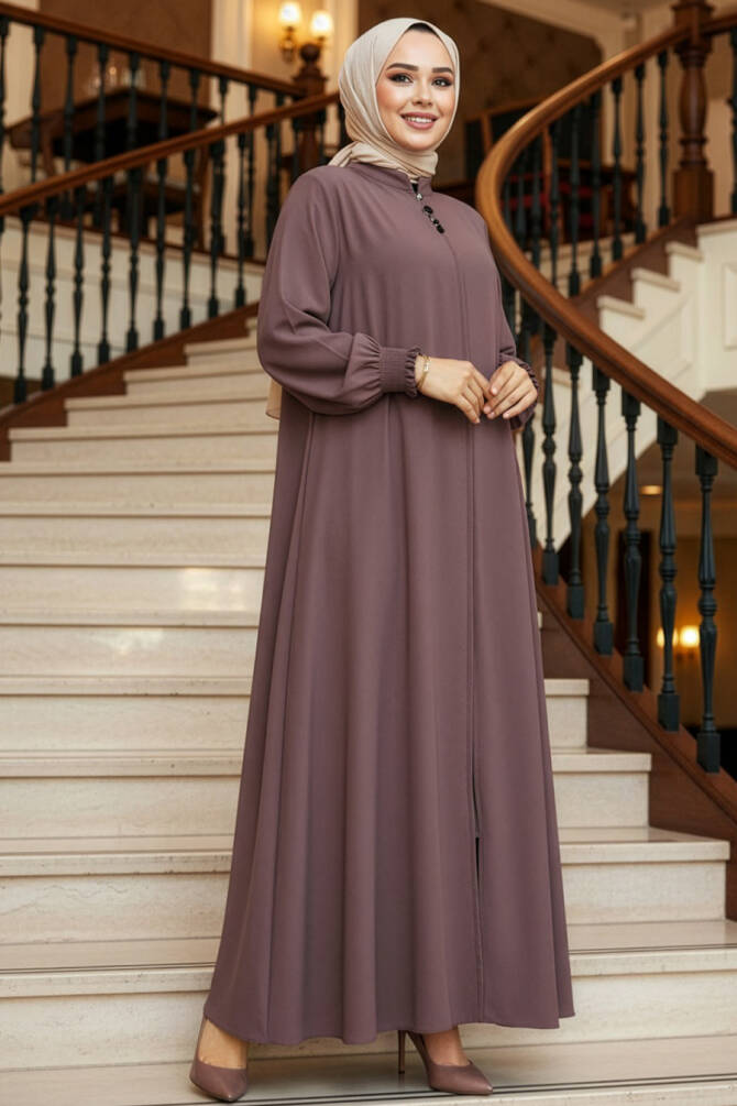 Fermuarlı Vizon Tesettür Ferace 45287V - 1