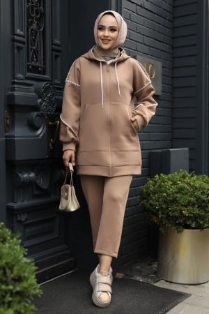 Fermuarlı Vizon Tesettür İkili Takım 12621V - NEVA STYLE