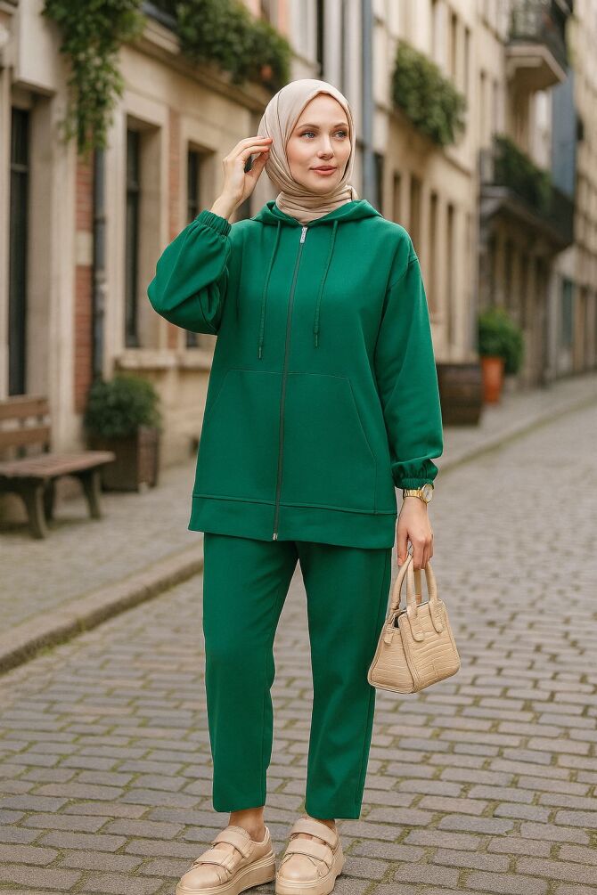 Fermuarlı Yeşil Tesettür İkili Takım 10400Y - 1