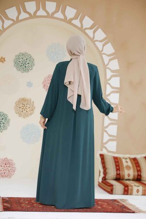 Fermuarlı Zümrüt Yeşili Tesettür Abaya 45282ZY - 3