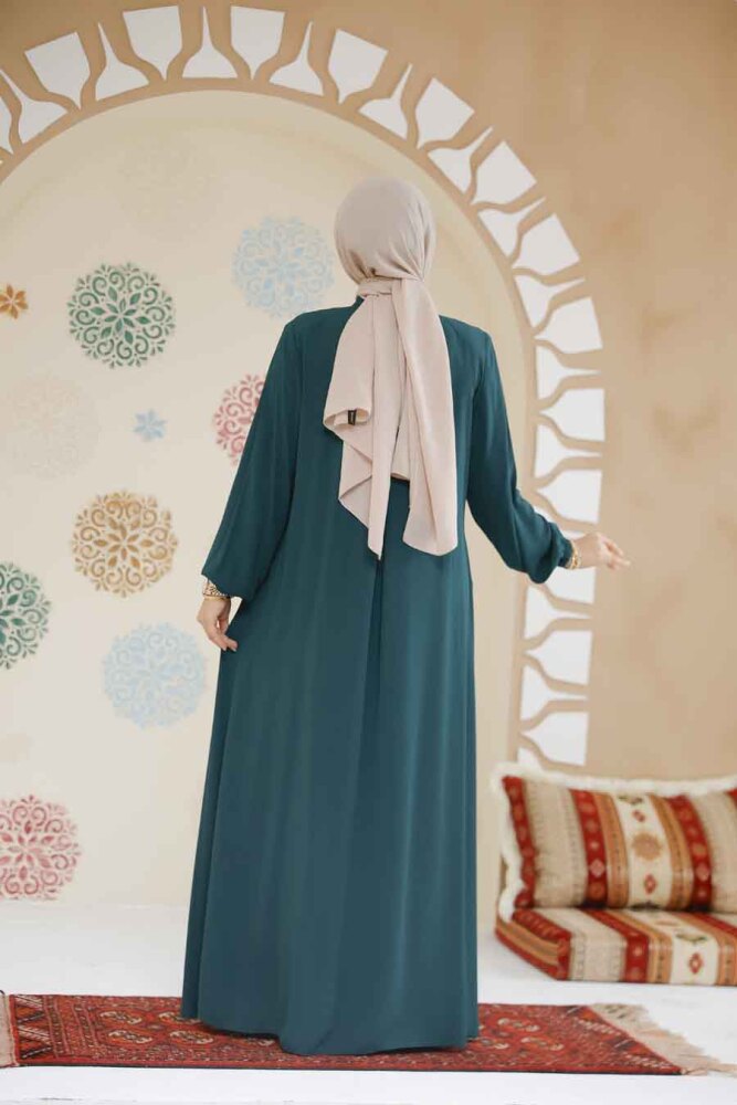 Fermuarlı Zümrüt Yeşili Tesettür Abaya 45282ZY - 3