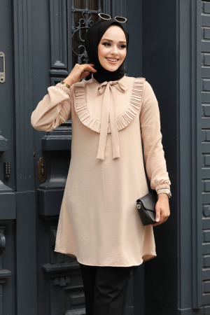 Fırfır Detaylı Bisküvi Tesettür Tunik 6682BS - 2