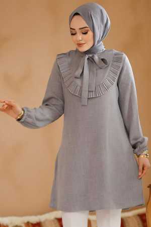 Fırfır Detaylı Gri Tesettür Tunik 6682GR - 2