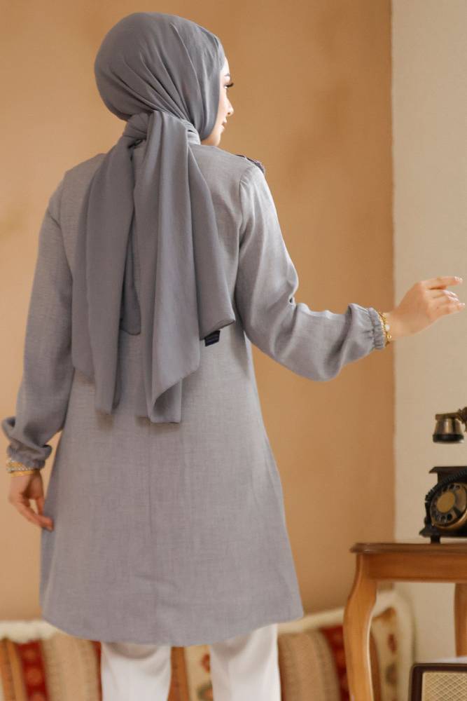 Fırfır Detaylı Gri Tesettür Tunik 6682GR - 3