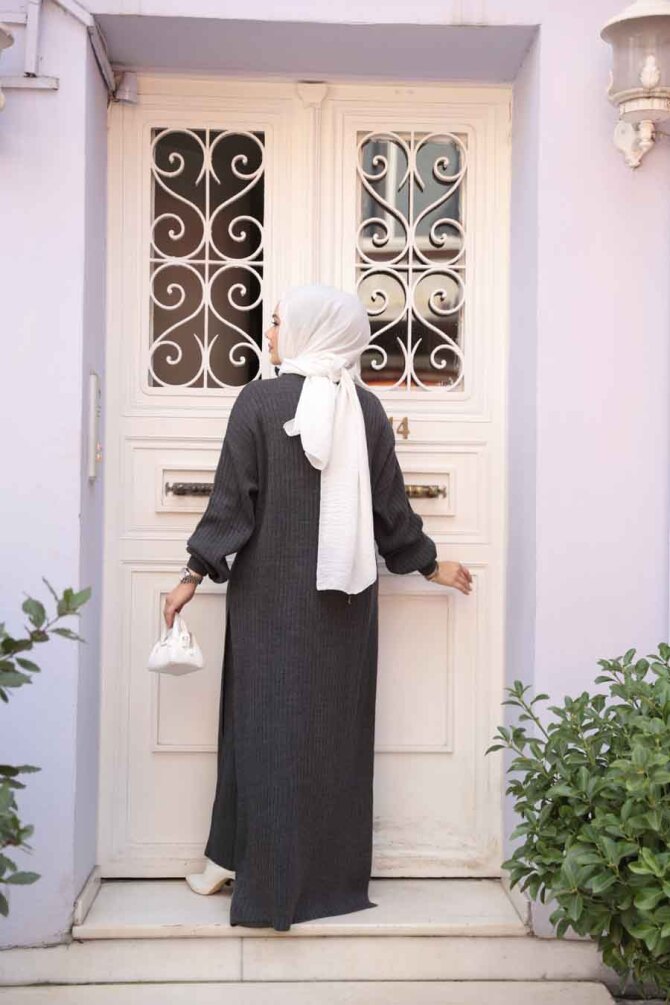 Fitilli Antrasit Triko Tesettür İkili Takım 17207ANT - 4