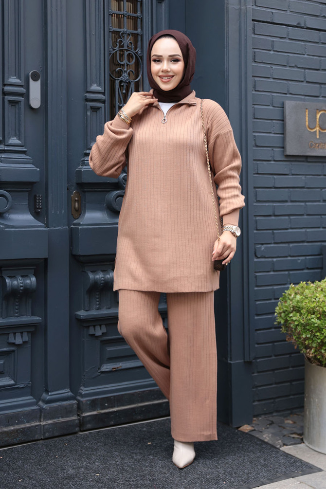Fitilli Bisküvi Tesettür Triko İkili Takım 60381BS - 3