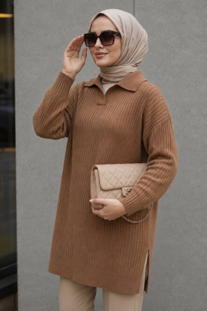 Fitilli Bisküvi Tesettür Triko Kazak Tunik 65903BS 