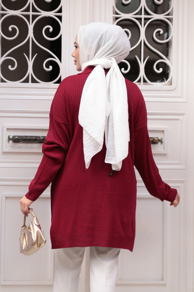 Fitilli Bordo Tesettür Triko Tunik 65903BR - 3