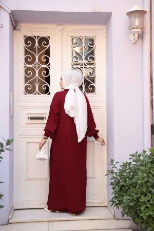 Fitilli Bordo Triko Tesettür İkili Takım 17207BR - 4