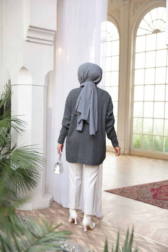 Fitilli Füme Tesettür Triko Kazak Tunik 29141FU - 2