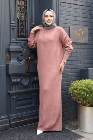 Fitilli Gül Kurusu Tesettür Triko Elbise 60481GK - 2