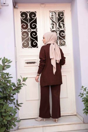 Fitilli Kahverengi Tesettür Triko İkili Takım 60381KH - 4