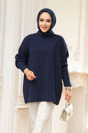 Fitilli Lacivert Tesettür Triko Kazak Tunik 29141L - 2