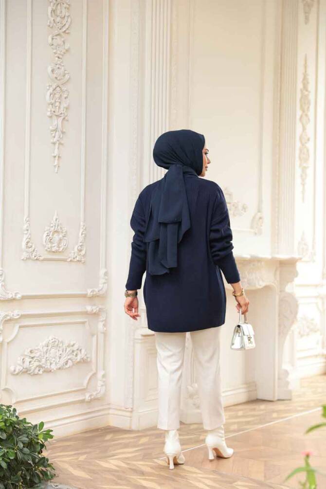 Fitilli Lacivert Tesettür Triko Kazak Tunik 29141L - 4