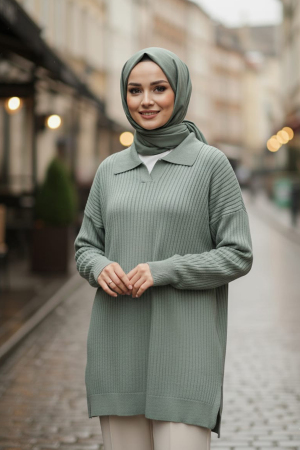Fitilli Mint Tesettür Triko Kazak Tunik 65903MINT 
