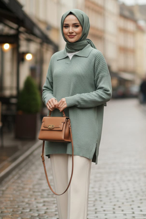 Fitilli Mint Tesettür Triko Kazak Tunik 65903MINT - 2