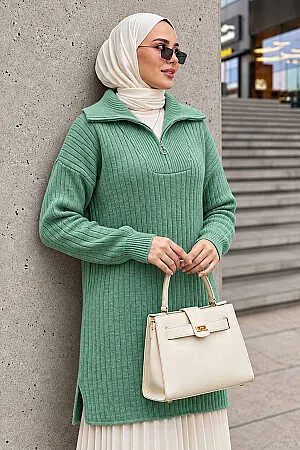 Fitilli Mint Tesettür Triko Kazak Tunik 85521MINT 