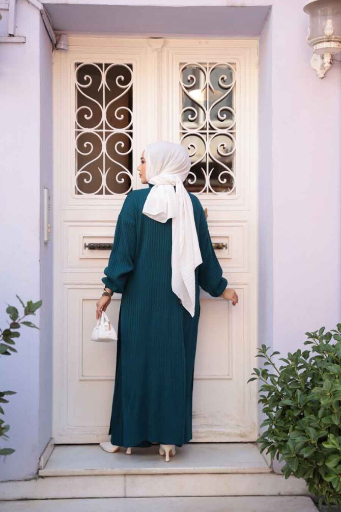 Fitilli Petrol Yeşili Triko Tesettür İkili Takım 17207PY - 4