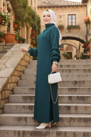 Fitilli Petrol Yeşili Triko Tesettür İkili Takım 17207PY 
