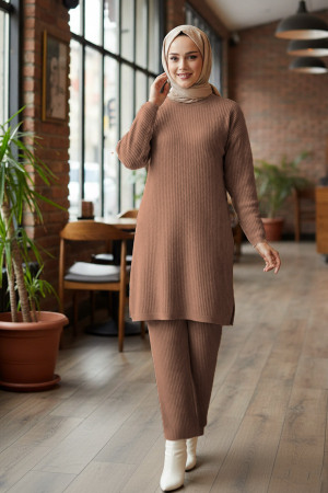 Fitilli Bisküvi Tesettür Triko İkili Takım 51635BS - 1