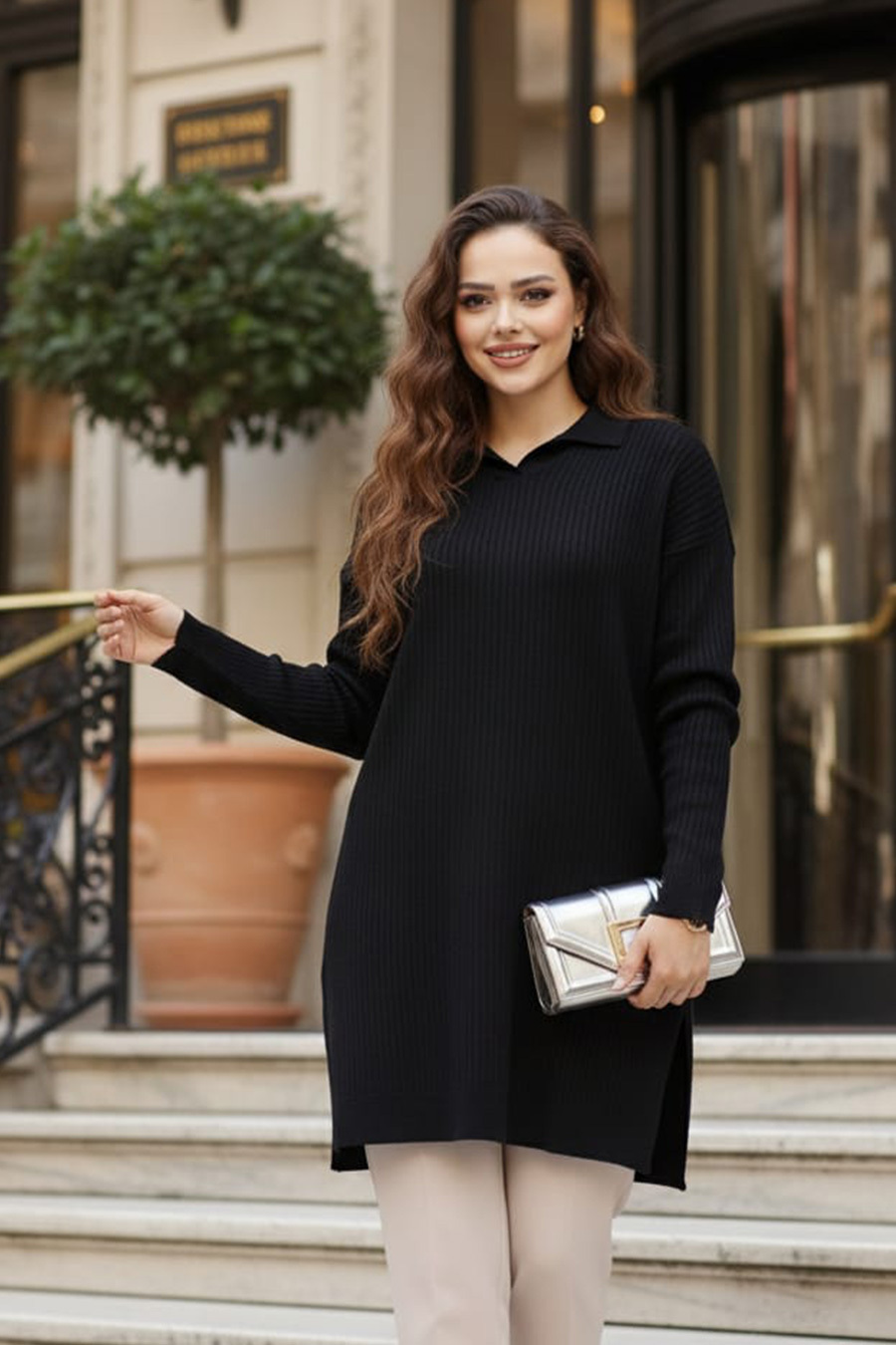 Fitilli Siyah Triko Kazak Tunik 659033S