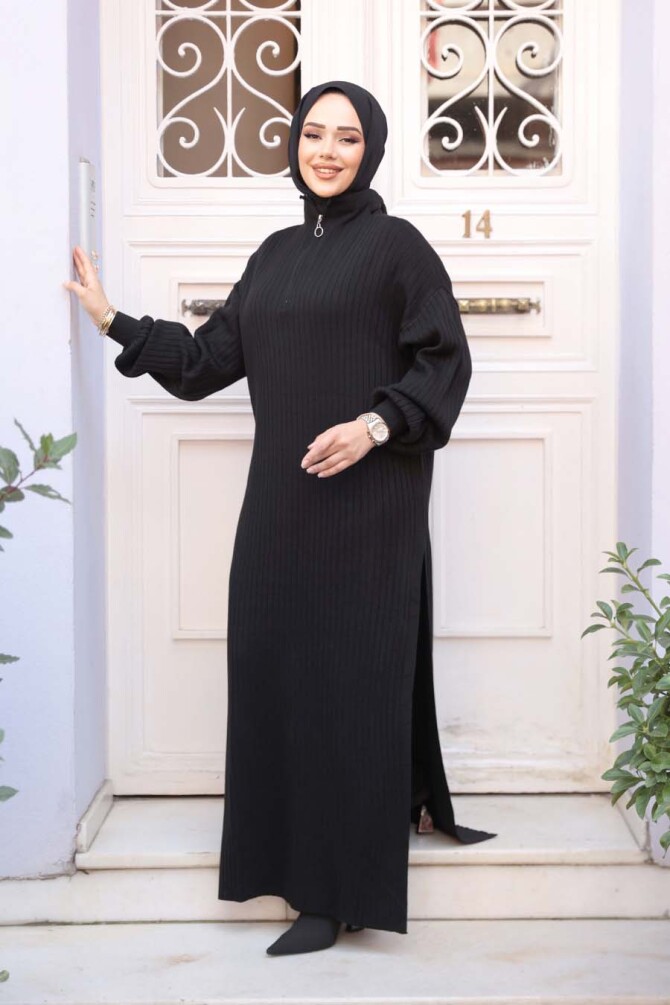 Fitilli Siyah Triko Tesettür İkili Takım 17207S - 3