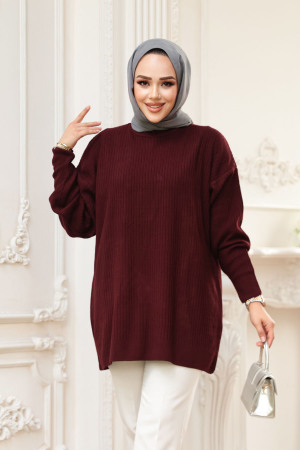 Fitilli Vişne Tesettür Triko Kazak Tunik 29141VSN - 1