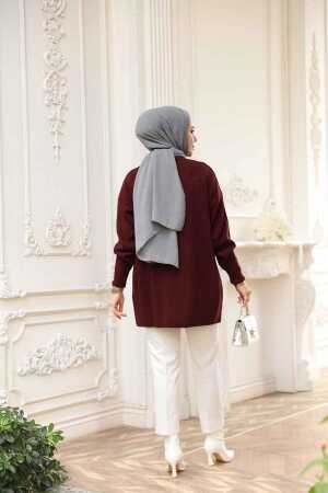 Fitilli Vişne Tesettür Triko Kazak Tunik 29141VSN - 4