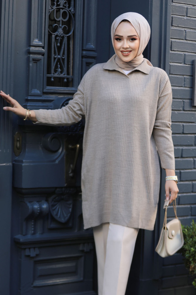 Fitilli Vizon Tesettür Triko Tunik 65903V - 2