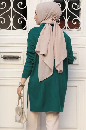 Fitilli Zümrüt Yeşili Tesettür Triko Tunik 65903ZY - 3