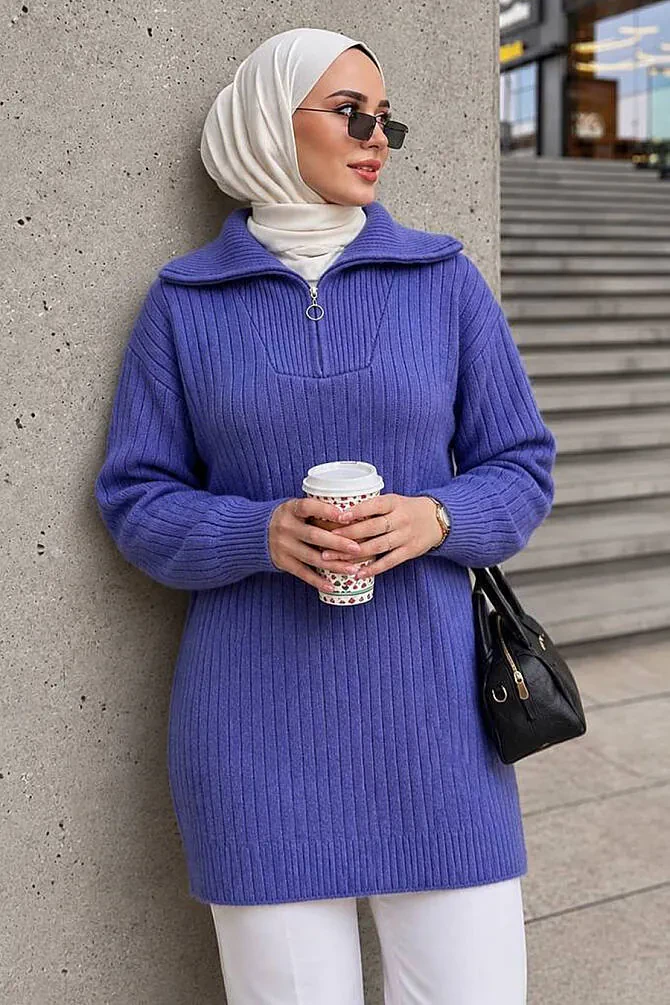 Fitilli Lavanta Tesettür Triko Kazak Tunik 85521LV - 1