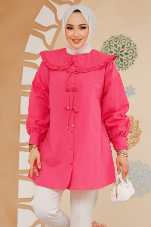 Fiyonk Detaylı Fuşya Tesettür Tunik 10074F - 3